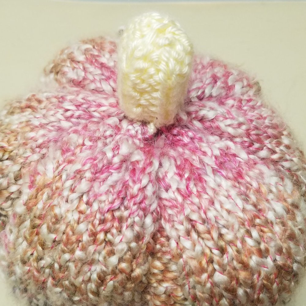 Handmade Knitted Fall Gourmet Ivory Mimosa Pumpkin Décor - Picture 6 of 11